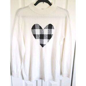 Talbots SP Ivory Gingham Heart Soft Sweater‎ Mockneck RV $90 NWOT